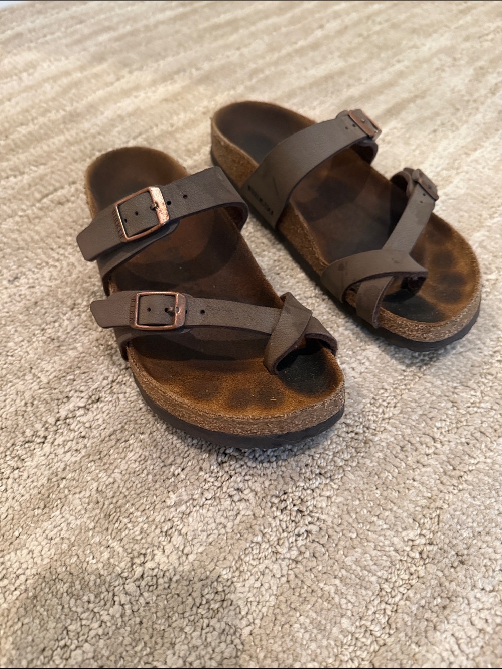 Birkenstock Kids Brown Double Strap Sandals with Copper Buckles